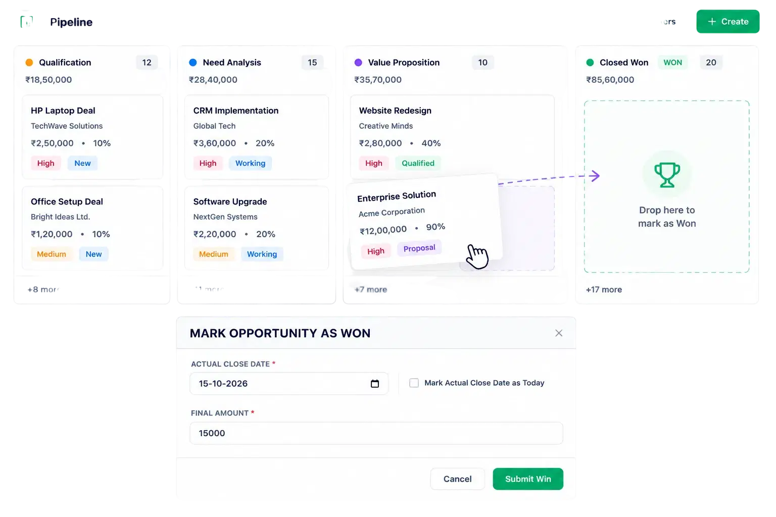 Win Modal: Locks In the Real Numbers Before the Card Moves